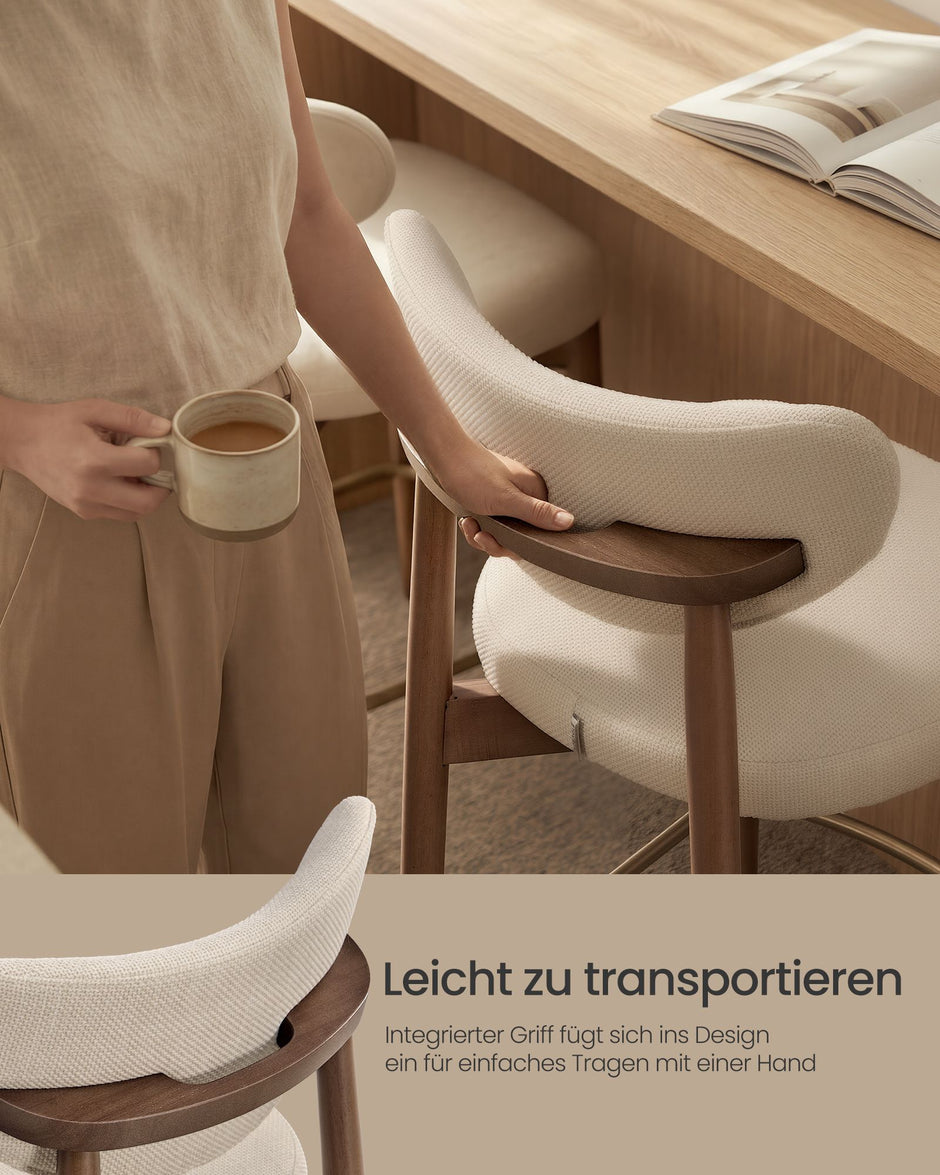 Barkruk - 2-Delige Set met Rugleuning en Houten Poten - Lichtbeige - 50 x 51,5 x 95,5 cm