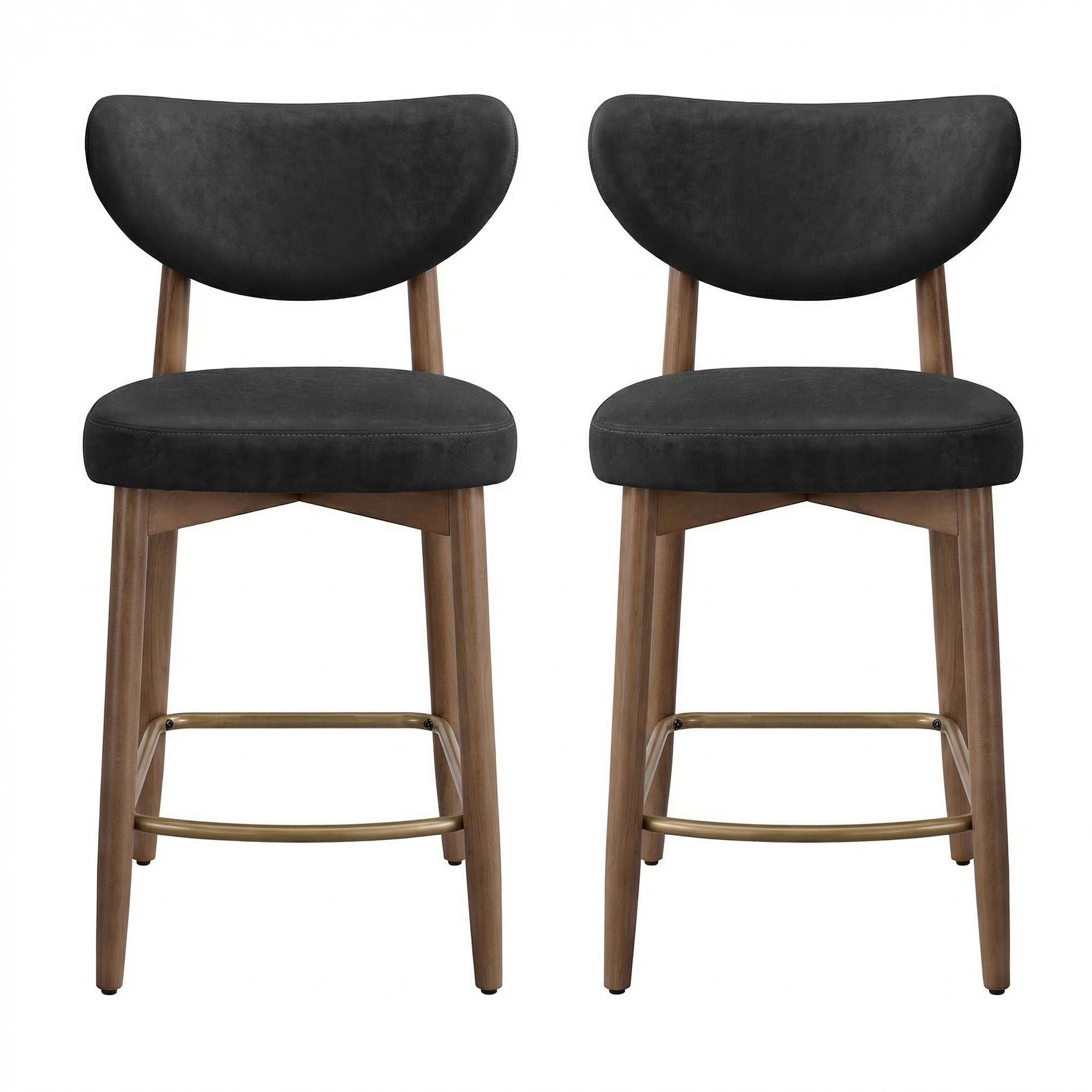 Barkruk - 2-Delige Set met Rugleuning en Houten Poten - Zwart - 50 x 51,5 x 95,5 cm
