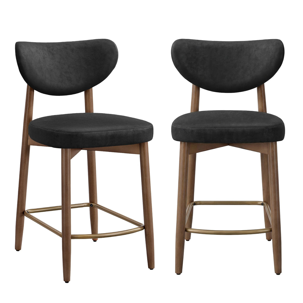 Barkruk - 2-Delige Set met Rugleuning en Houten Poten - Zwart - 50 x 51,5 x 95,5 cm
