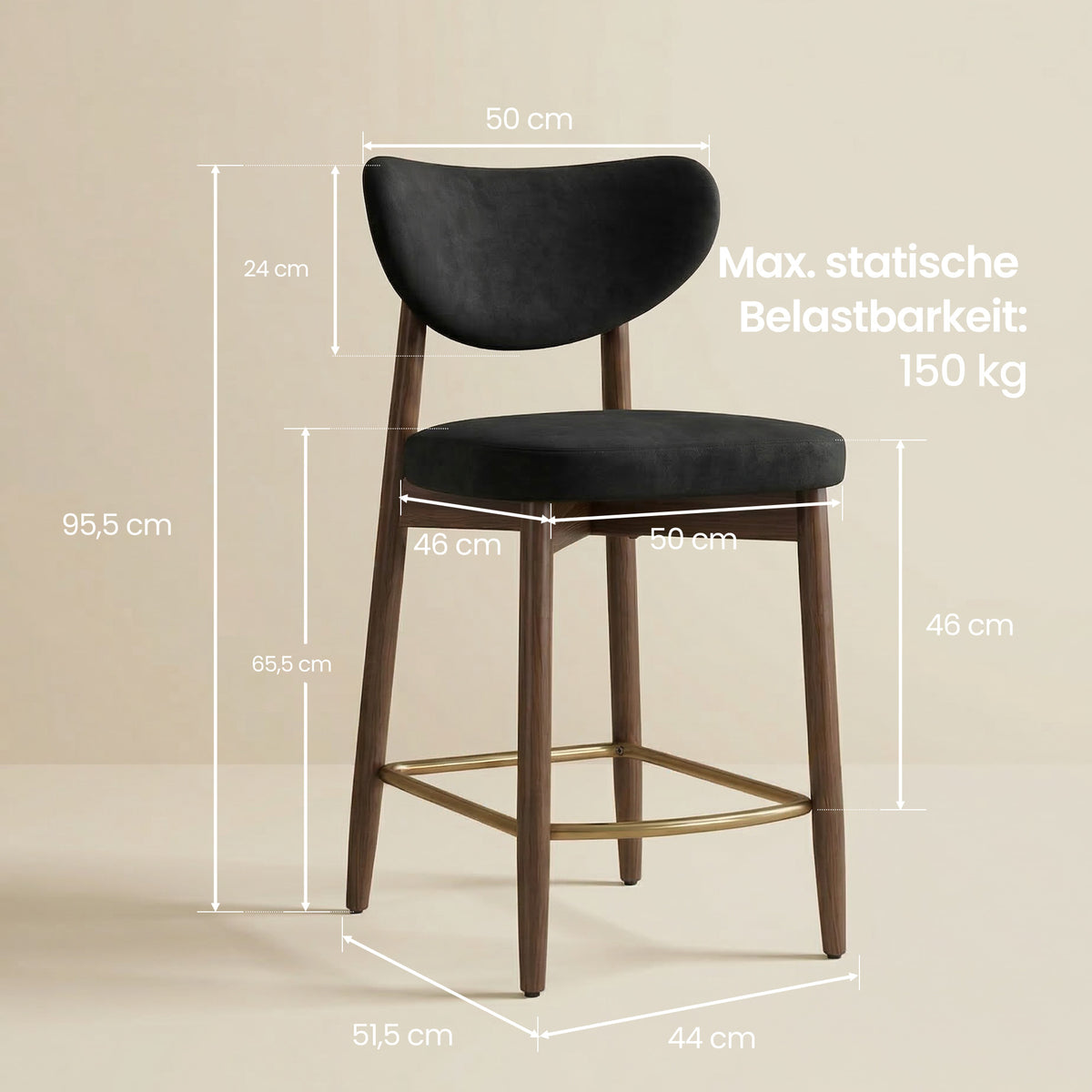 Barkruk - 2-Delige Set met Rugleuning en Houten Poten - Zwart - 50 x 51,5 x 95,5 cm