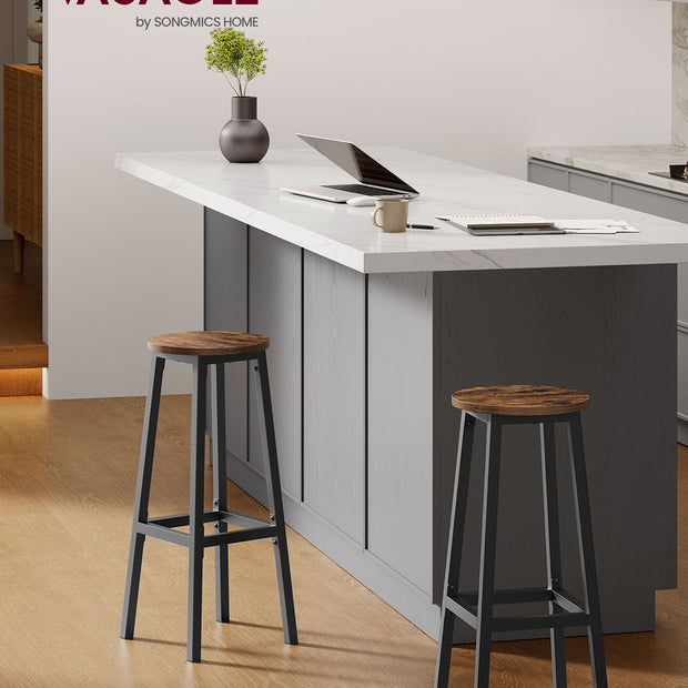 Barstol set om 2 med fotstöd – vintage brun-svart