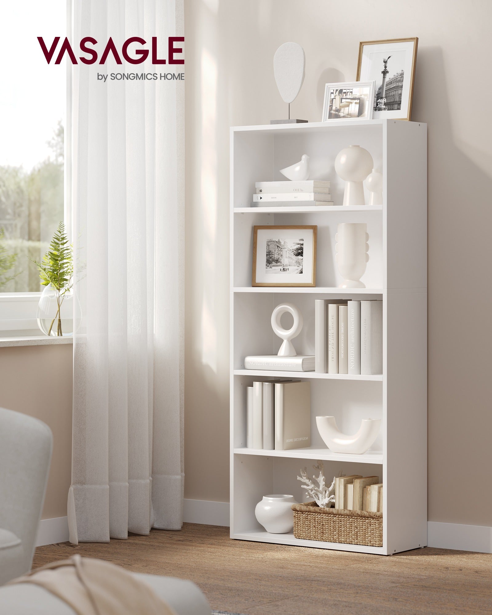 Boekenkast - 5 Planken - Verstelbare Planken - 134 cm - Wolkenwit