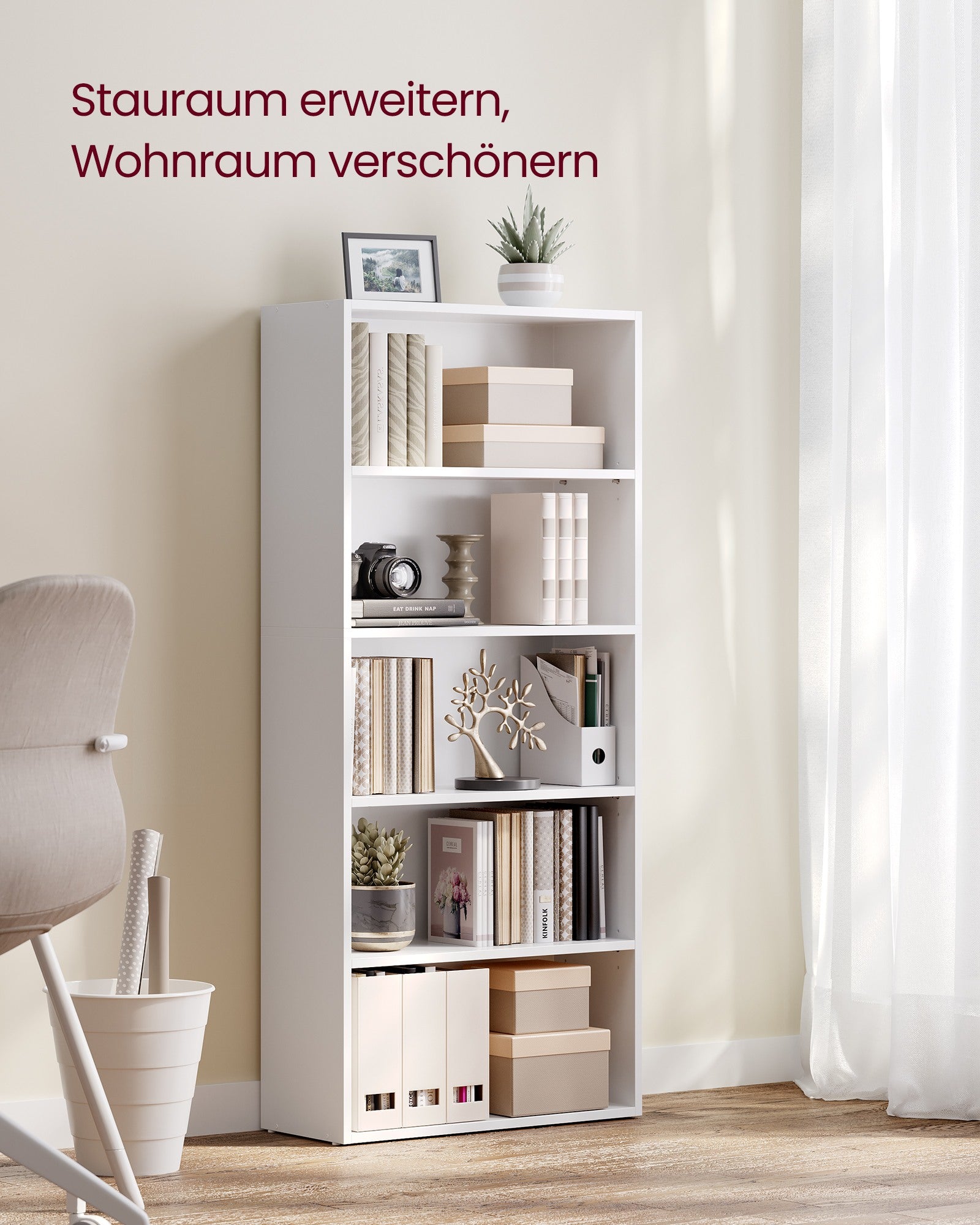 Boekenkast - 5 Planken - Verstelbare Planken - 134 cm - Wolkenwit