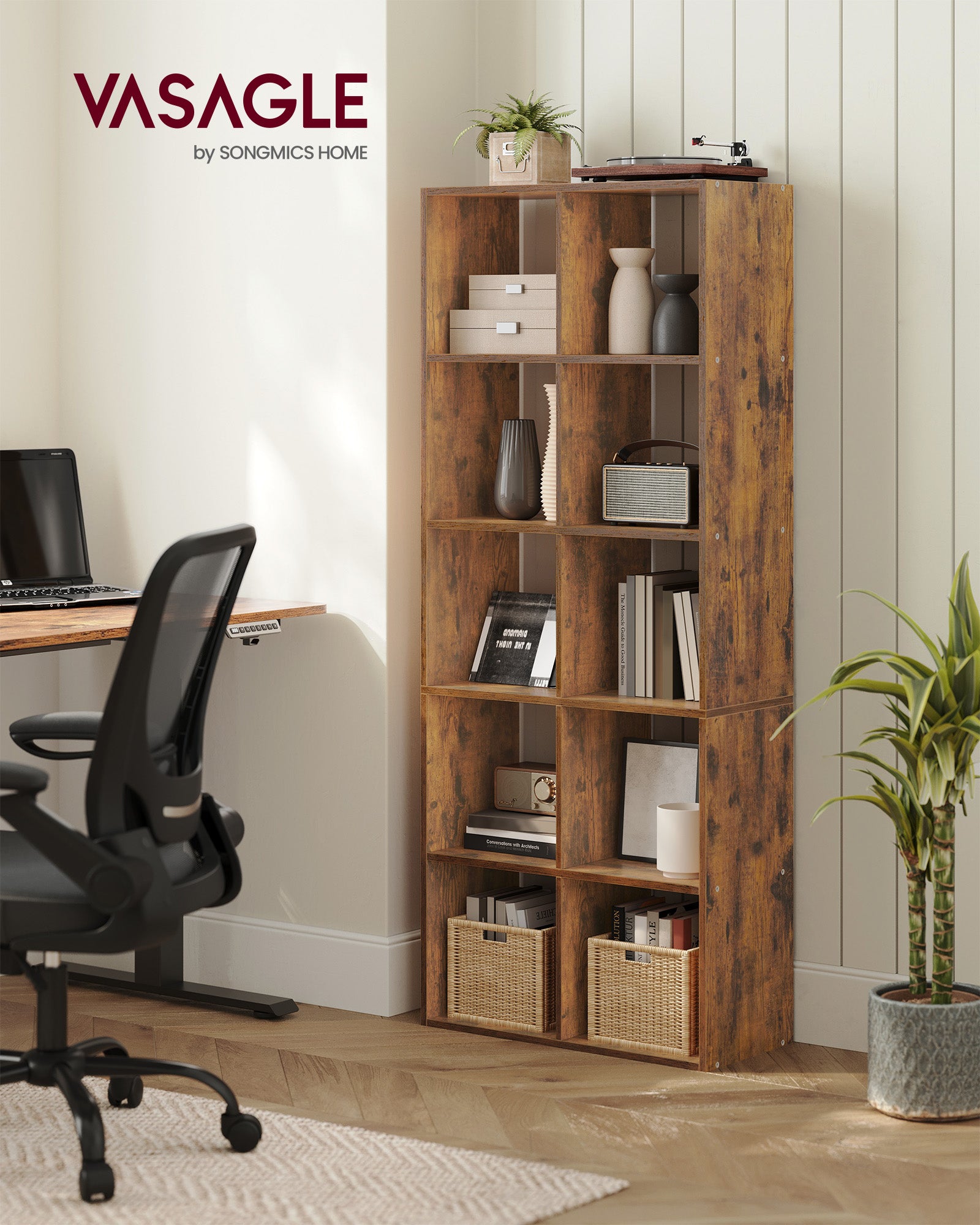 Bokhylla - med 10 fack - Vintage Brown
