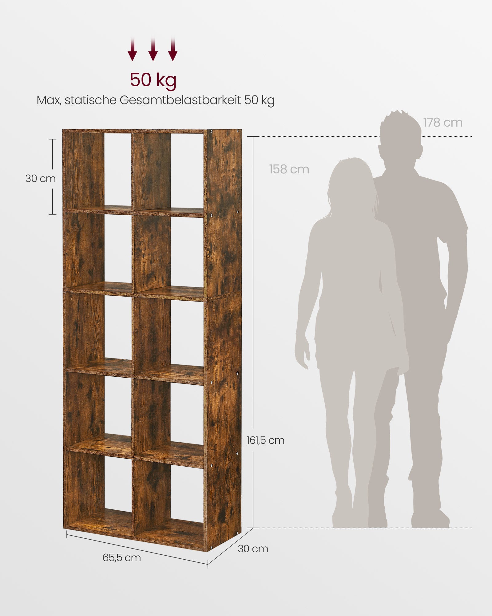 Bokhylla - med 10 fack - Vintage Brown