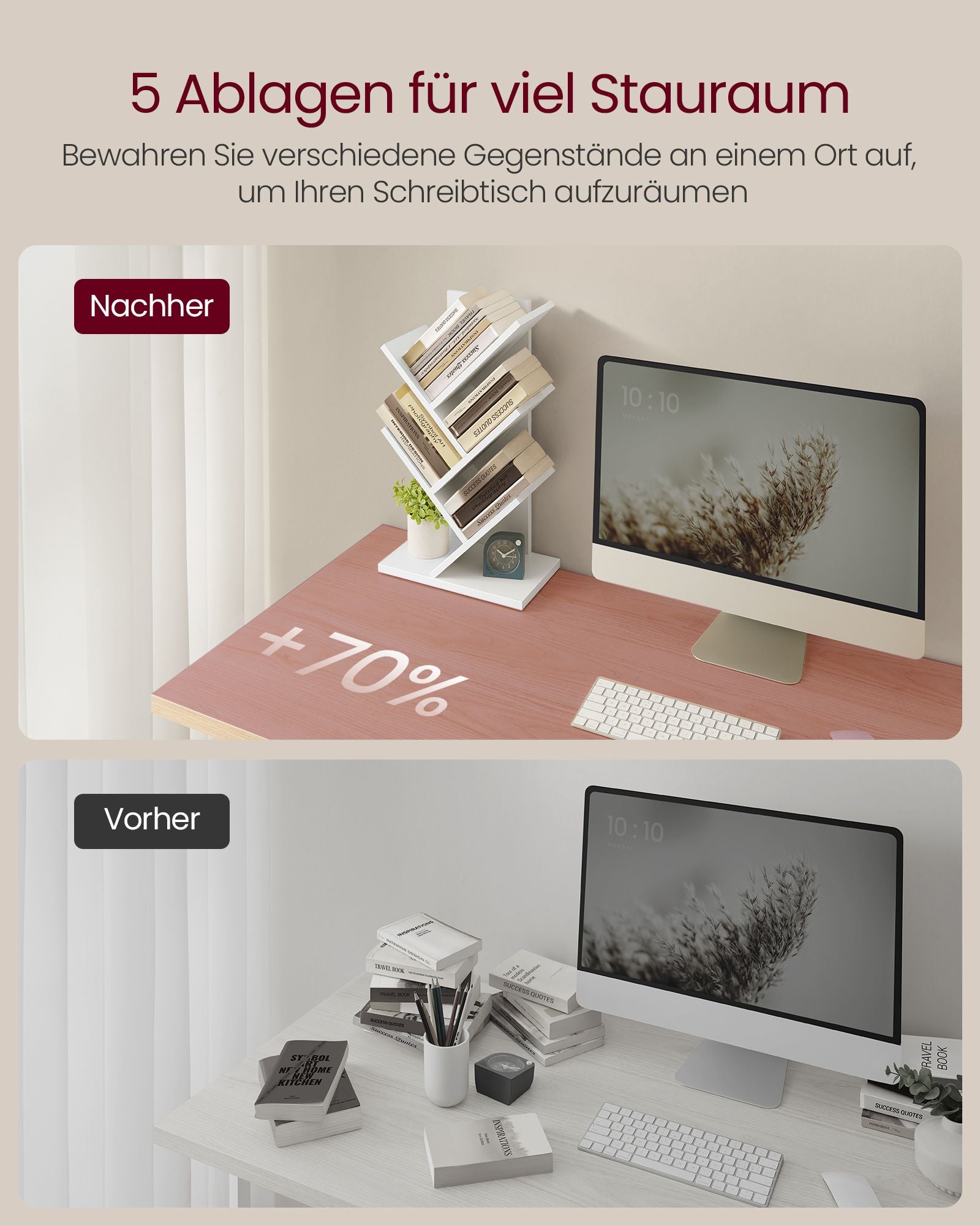 Bokhylla - Trädform - Space -Saving - Wolkwit