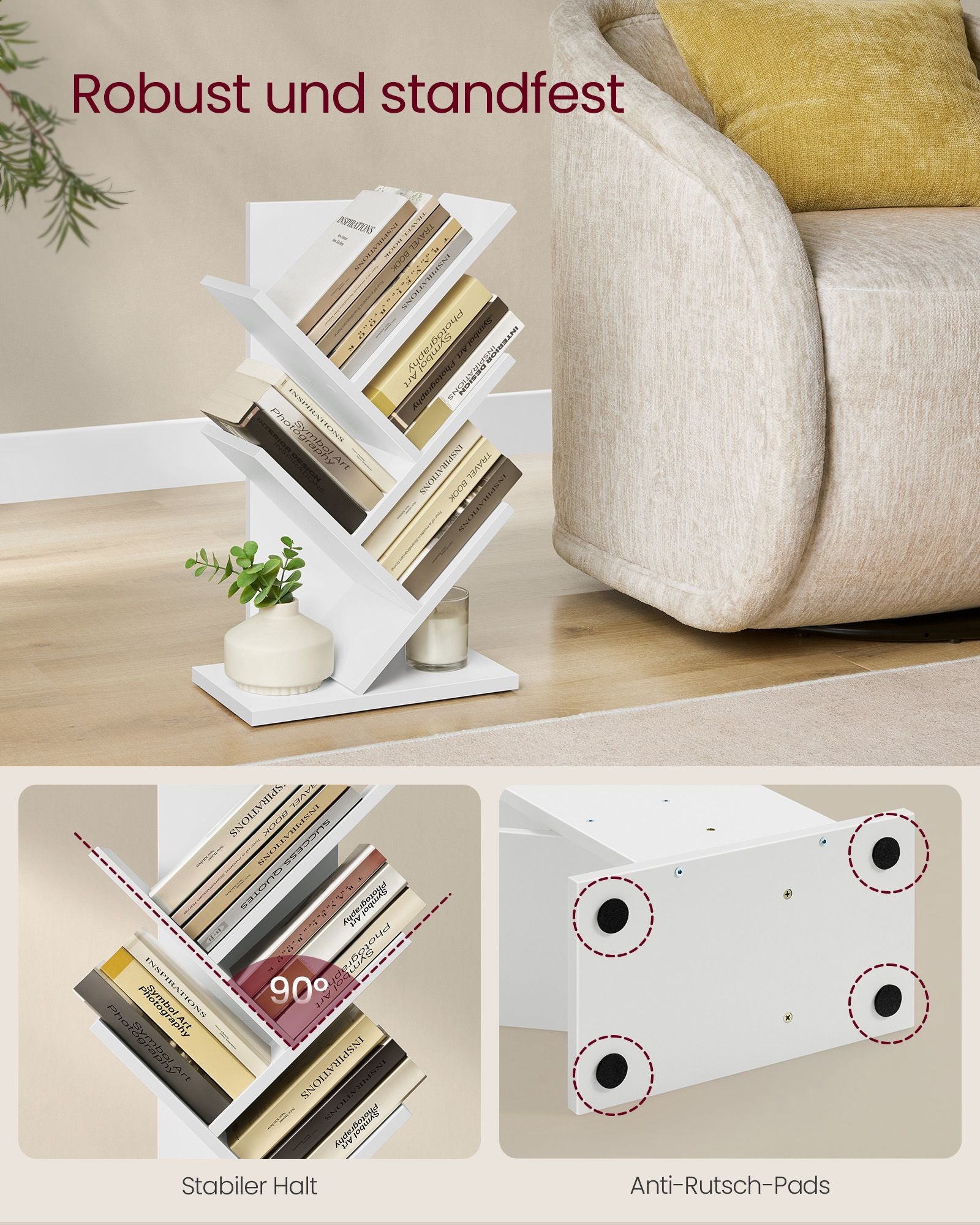 Bokhylla - Trädform - Space -Saving - Wolkwit