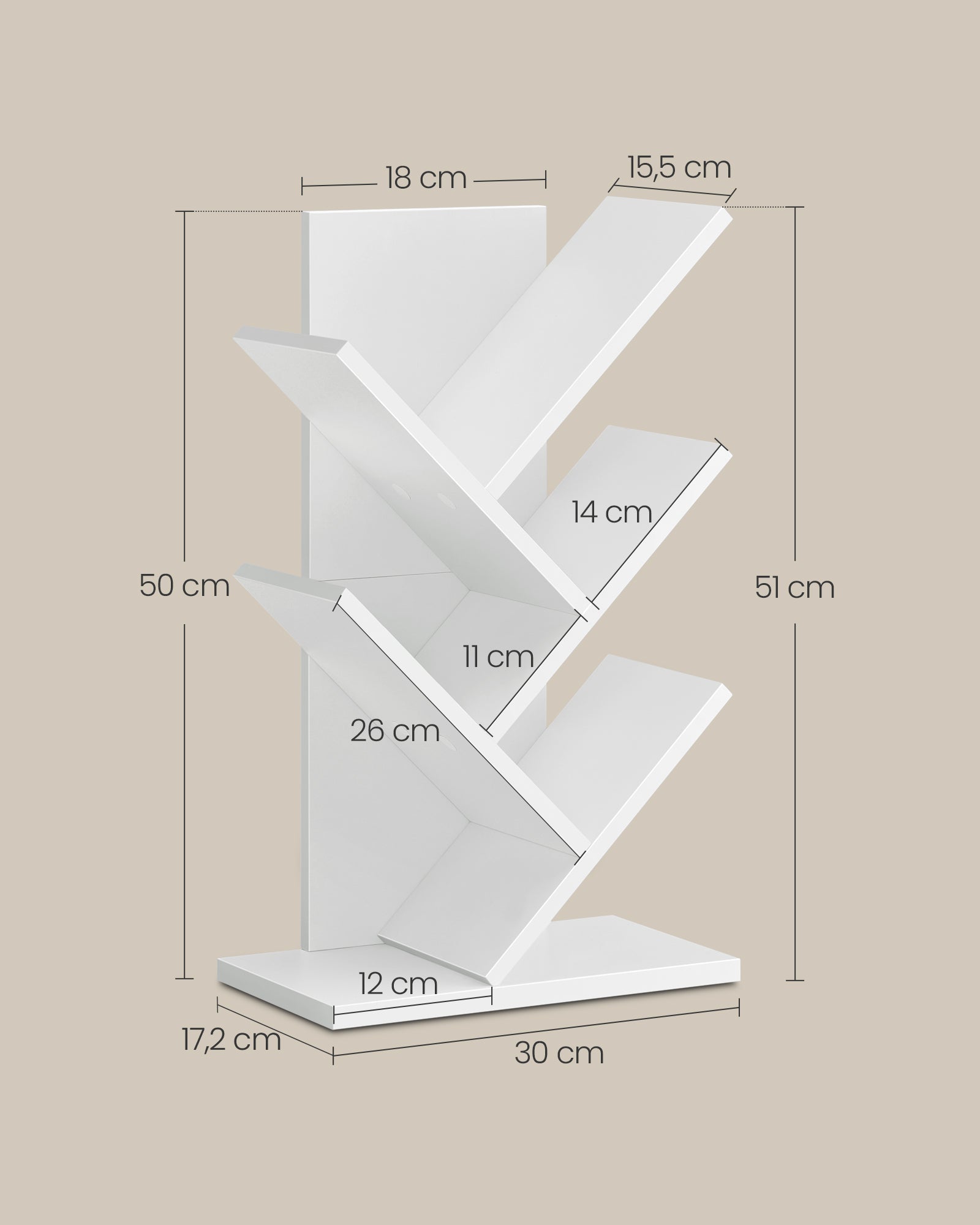 Bokhylla - Trädform - Space -Saving - Wolkwit