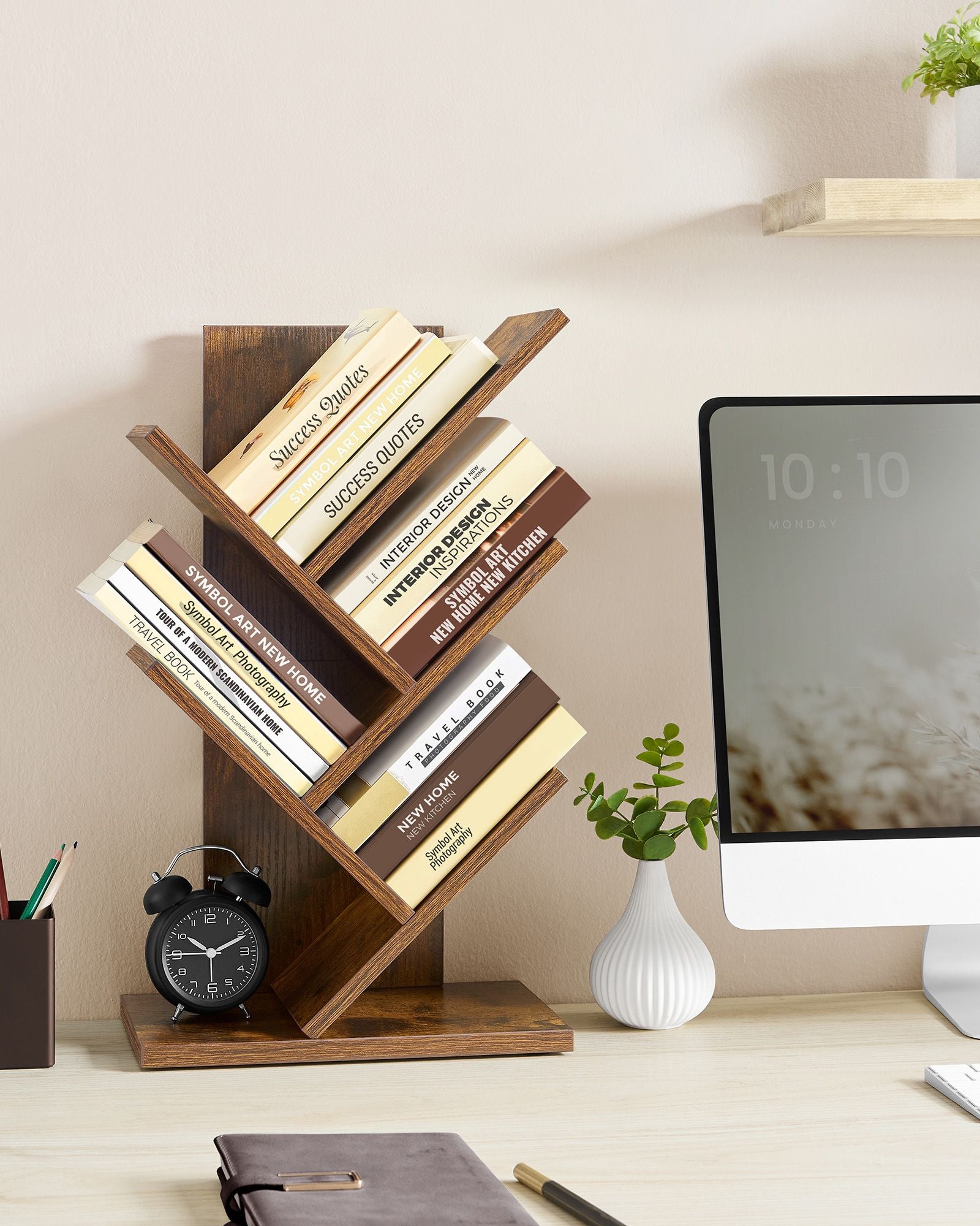Bokhylla - Trädform - Space -Saving - Vintage Brown