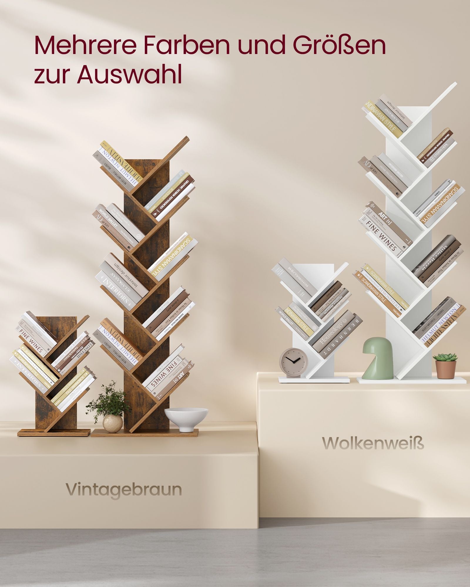 Bokhylla - Trädform - Space -Saving - Vintage Brown