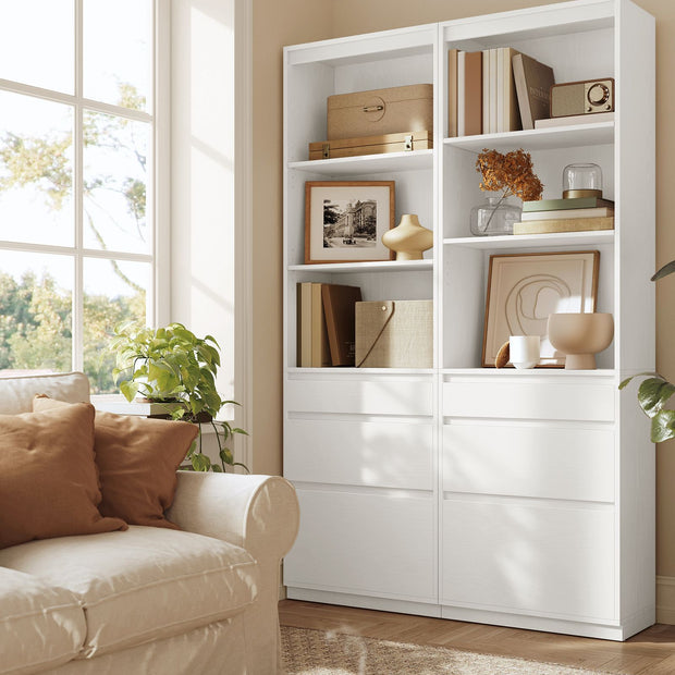 Bokhylla med 3 lådor – Snövit – 30 x 57,1 x 180 cm