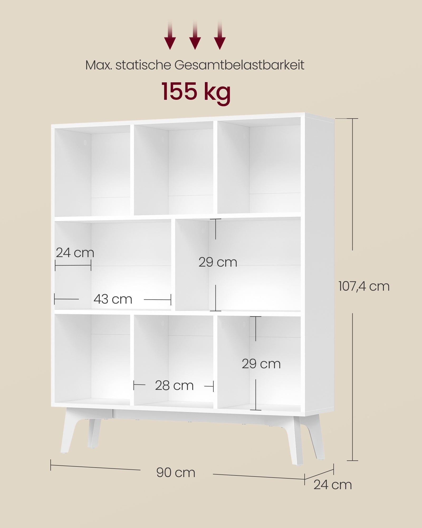 Boekenkast - 8 Vakken - 90 x 107 cm - Smal - Wolkenwit
