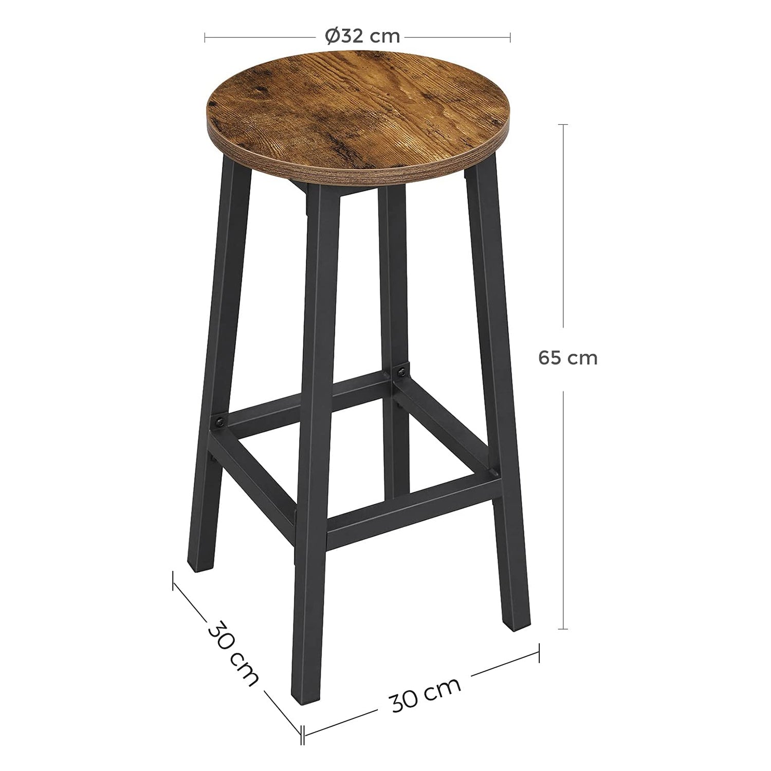 Barstolar - uppsättning av 4 - industriell design - brun / svart