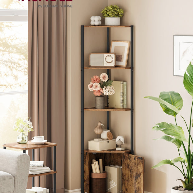 Hörnhylla 5 nivåer - Vintage brun - Bläcksvart - Dekorativ vägghylla