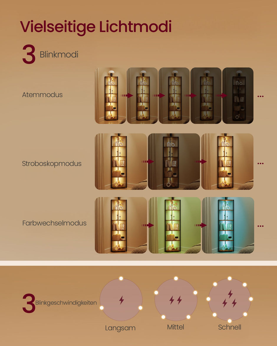 Hoekkast - Met LED-verlichting en 6 Ebenen - Vintagebruin - 24,8 x 48 x 182,1 cm
