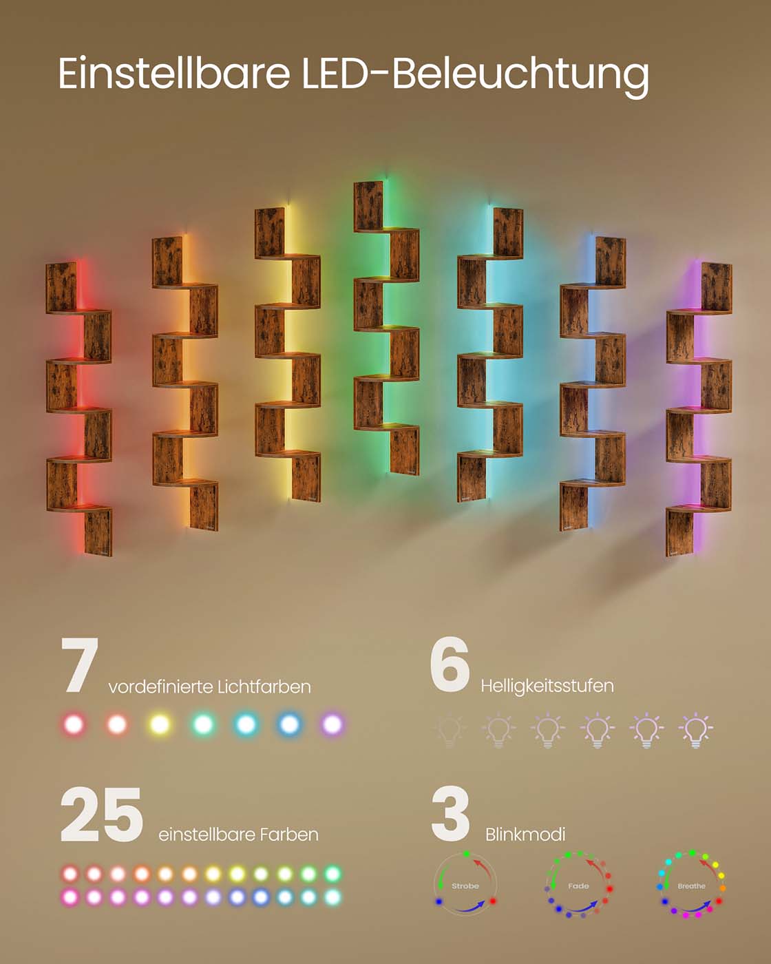 Hörnhylla – LED-belysning – Mångsidig vägghylla – Vardagsrum eller sovrum