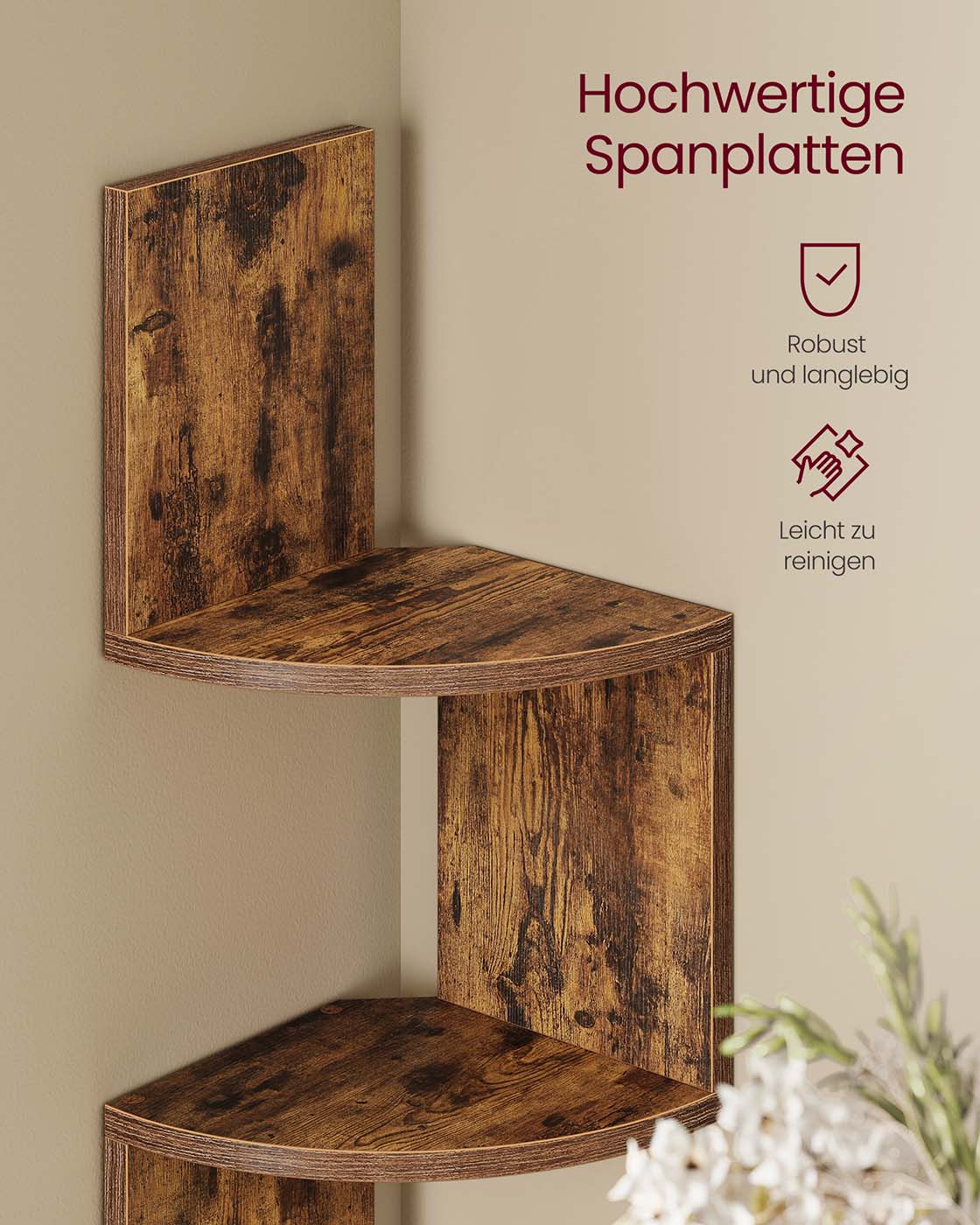 Hörnhylla – LED-belysning – Mångsidig vägghylla – Vardagsrum eller sovrum