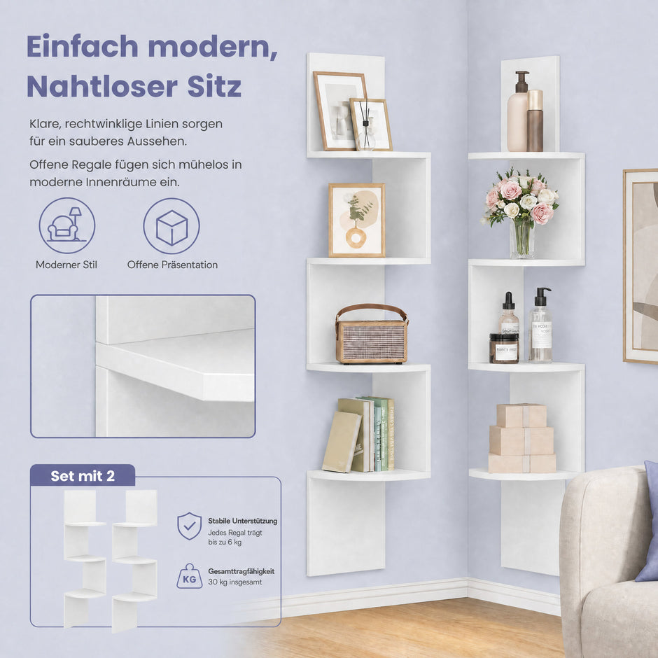 Hoekplank - 4 Etages - Zwevende Wandplank - Voor Boeken