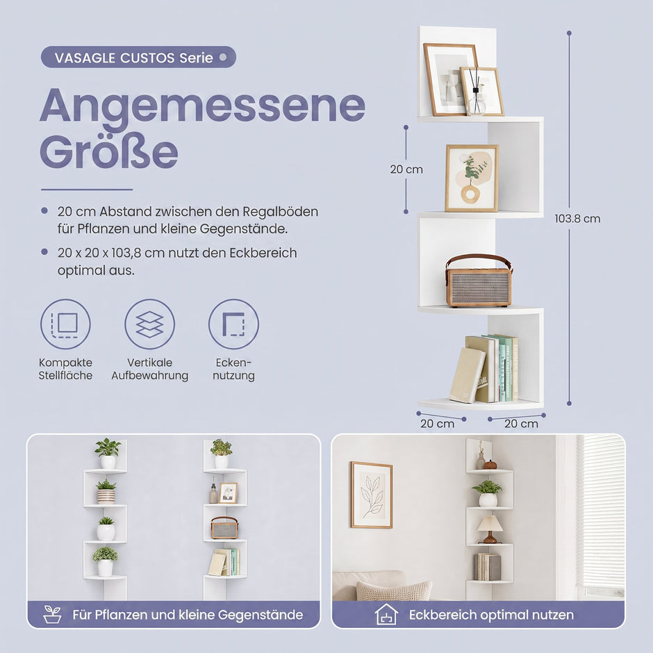 Hoekplank - 4 Etages - Zwevende Wandplank - Voor Boeken