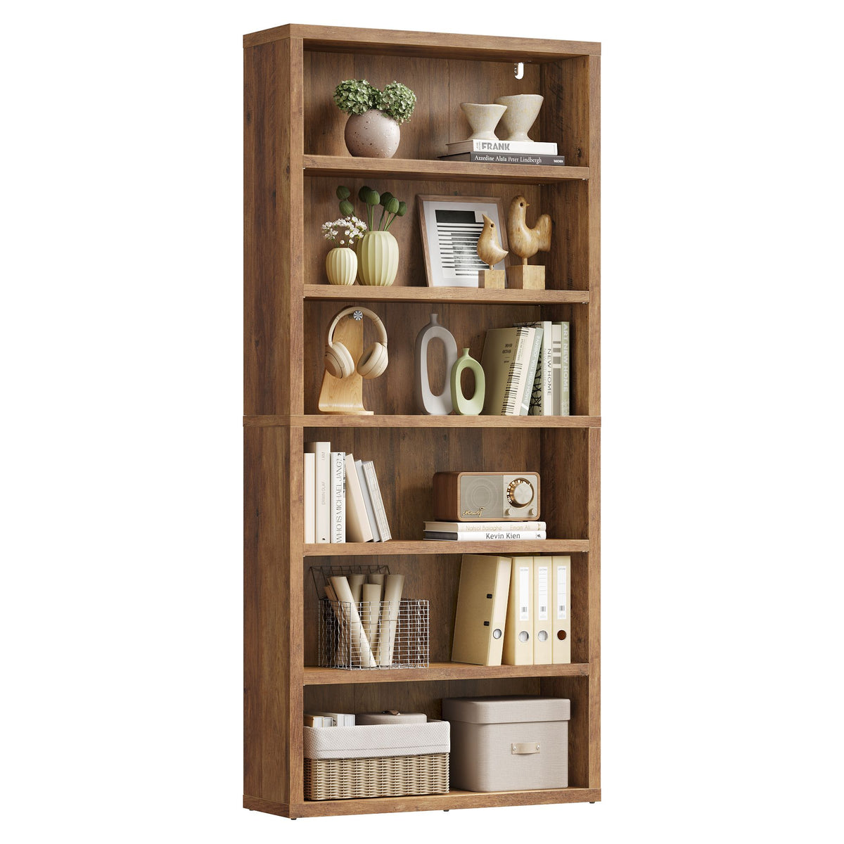 Boekenkast – 6 Niveaus – Verstelbare Planken – Hout – 168 cm Hoog – Honingbruin