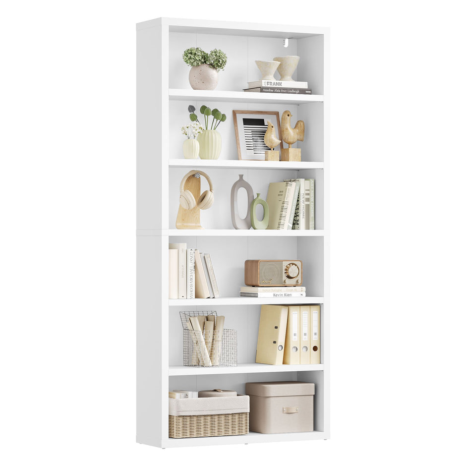 Boekenkast – 6 Planken – Verstelbaar – Met Anti-kantelset – 75 x 24 x 168 cm – Wolkwit