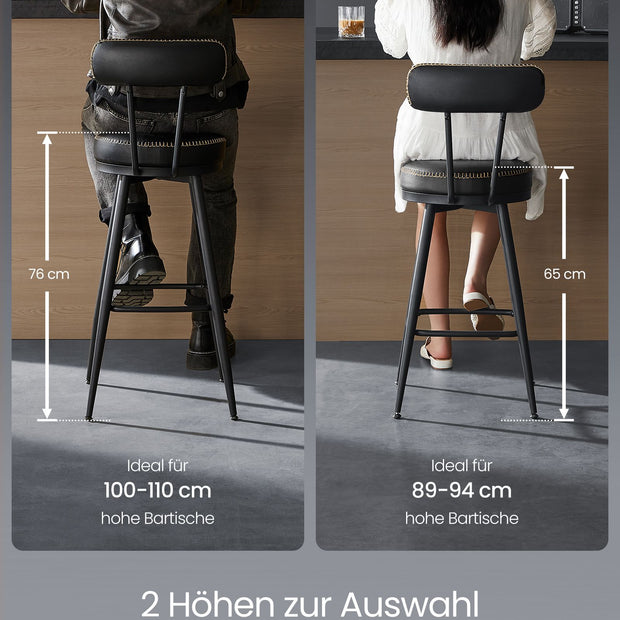 Barstolar Set om 2 med vridbart ryggstöd Bläck Svart