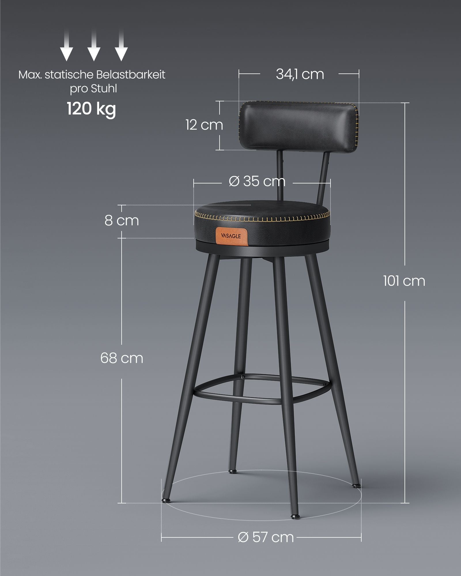 Barstolar Set om 2 med vridbart ryggstöd Bläck Svart