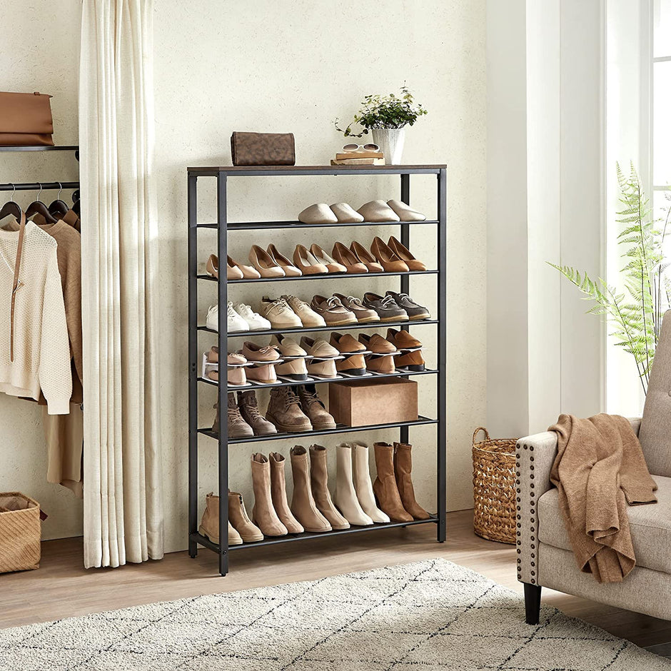 Skoställ – Utrymmesbesparande design – Vintage brun-svart
