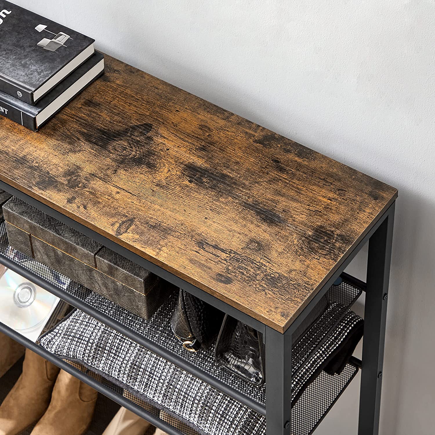 Shoe Rack - med 7 galler - förvaringsställ - brun / svart