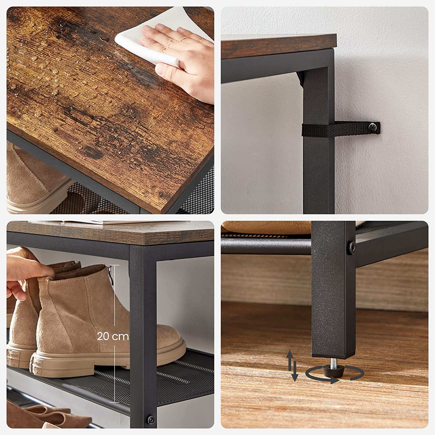 Skoställ – Utrymmesbesparande design – Vintage brun-svart