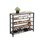 Shoe Rack - med 5 hyllor - galler med träblad - bruna
