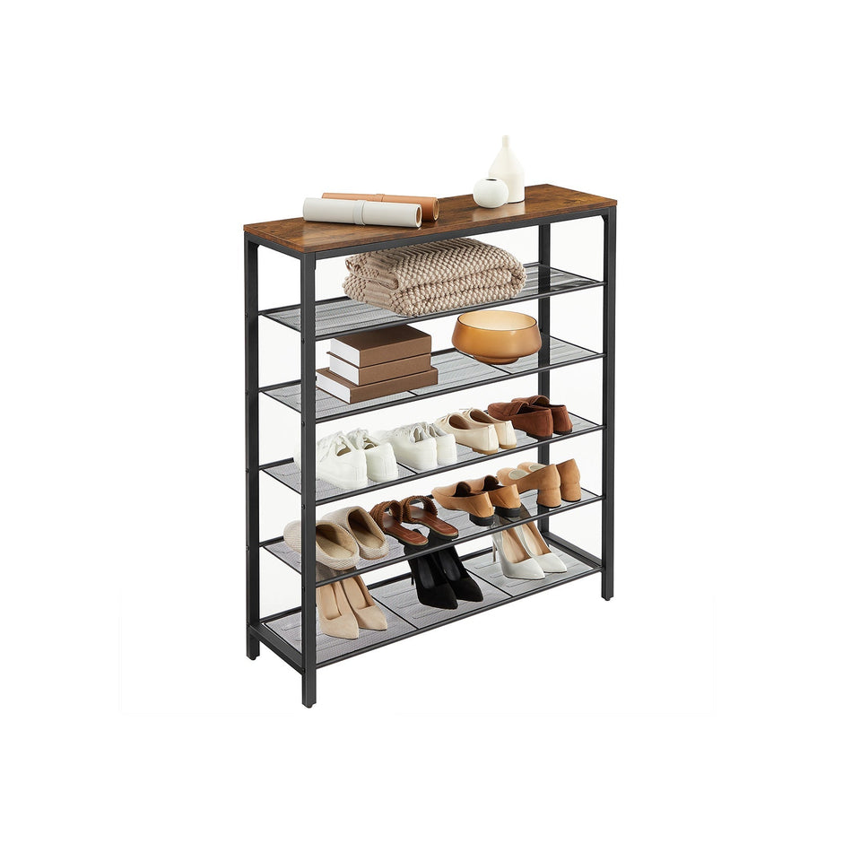 Skoskåp – 5-vånings skoställ – Industriell design – Vintage brun-svart