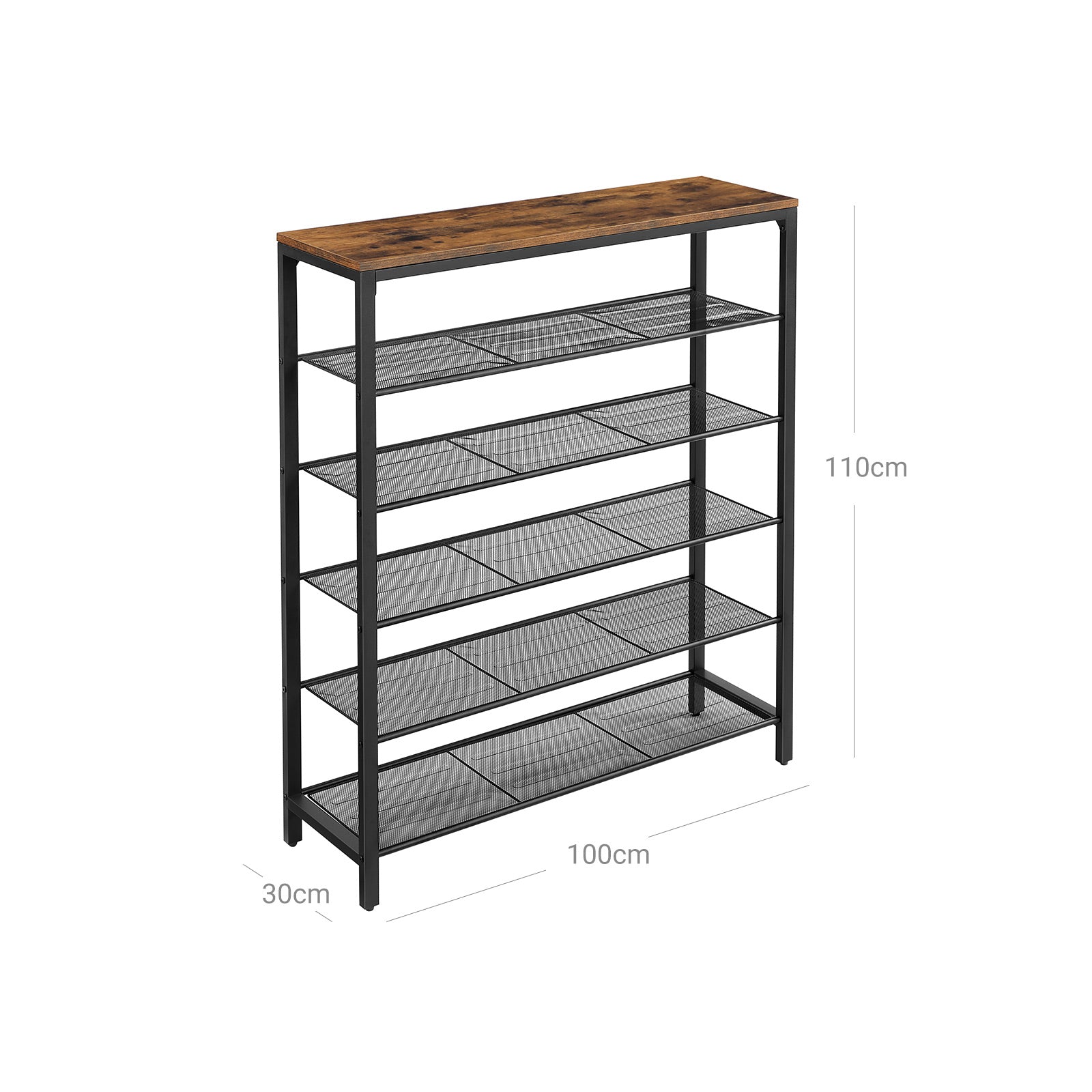 Skoskåp – 5-vånings skoställ – Industriell design – Vintage brun-svart