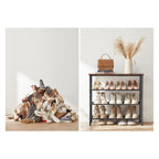 Shoe Rack - med 3 hyllor - skoskåp - polyestertyg - metallram - brun / svart