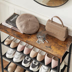 Shoe Rack - med 3 hyllor - skoskåp - polyestertyg - metallram - brun / svart