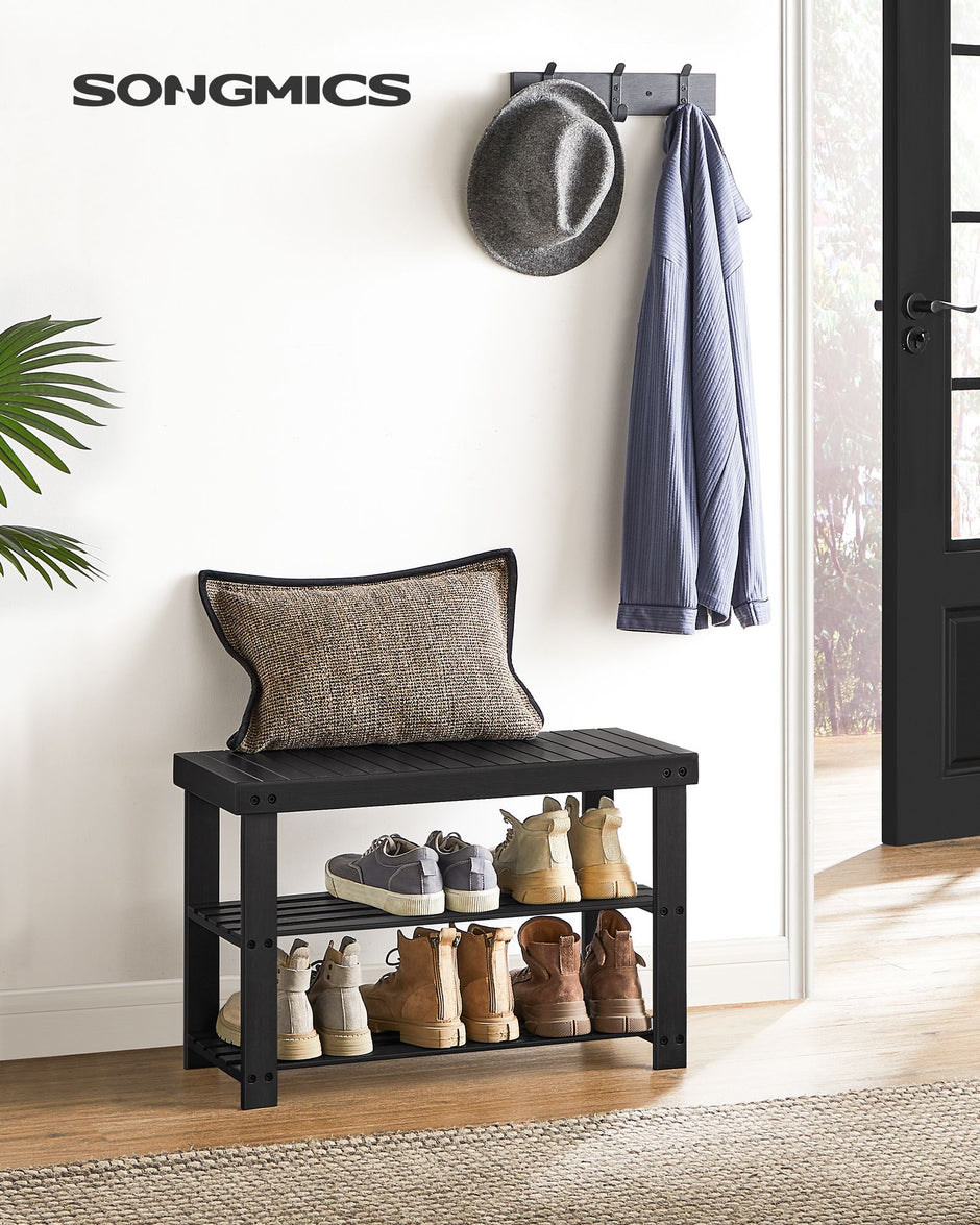 Schoenenbank - Bamboe - 3 Planken - 70 cm - Zwart