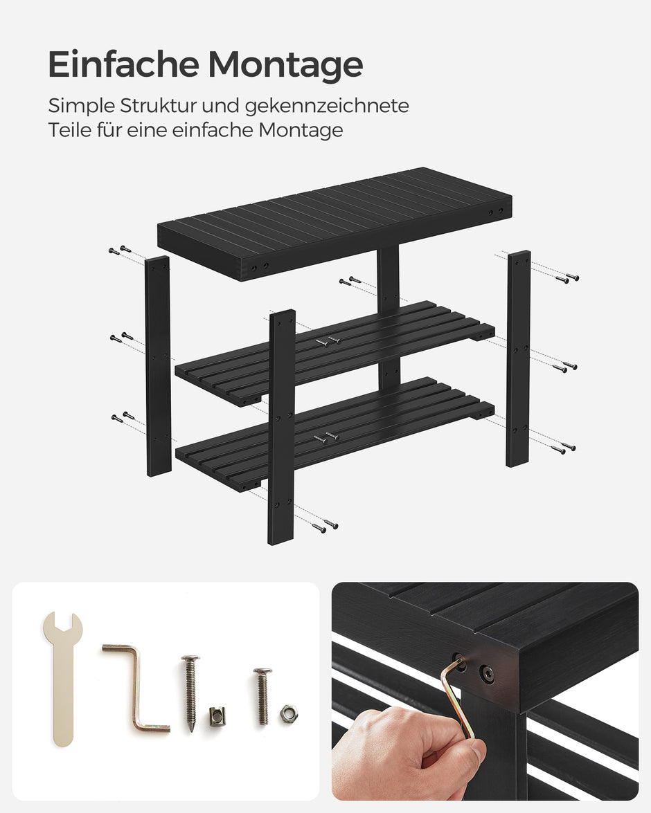 Schoenenbank - Bamboe - 3 Planken - 70 cm - Zwart