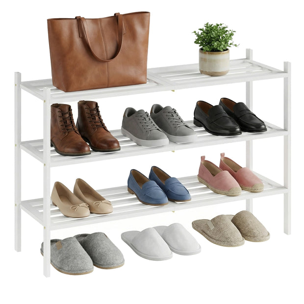 Schoenenrek - 25 x 70 x 51,5 cm - Stapelbaar - Bamboe - Wit - Max. draagkracht 30 kg