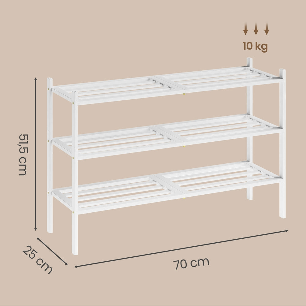 Schoenenrek - 25 x 70 x 51,5 cm - Stapelbaar - Bamboe - Wit - Max. draagkracht 30 kg