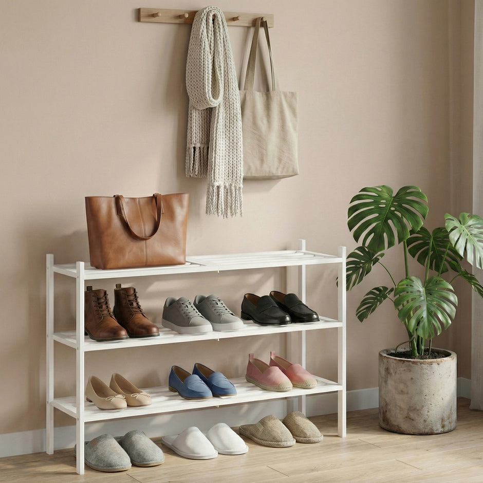 Schoenenrek - 25 x 70 x 51,5 cm - Stapelbaar - Bamboe - Wit - Max. draagkracht 30 kg