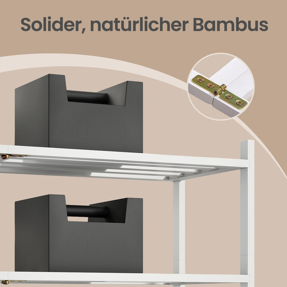 Schoenenrek - 25 x 70 x 51,5 cm - Stapelbaar - Bamboe - Wit - Max. draagkracht 30 kg