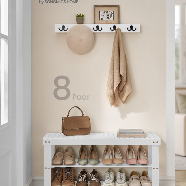 Schoenenbank - Bamboe - 3 Planken - 90 cm - Wolkenwit