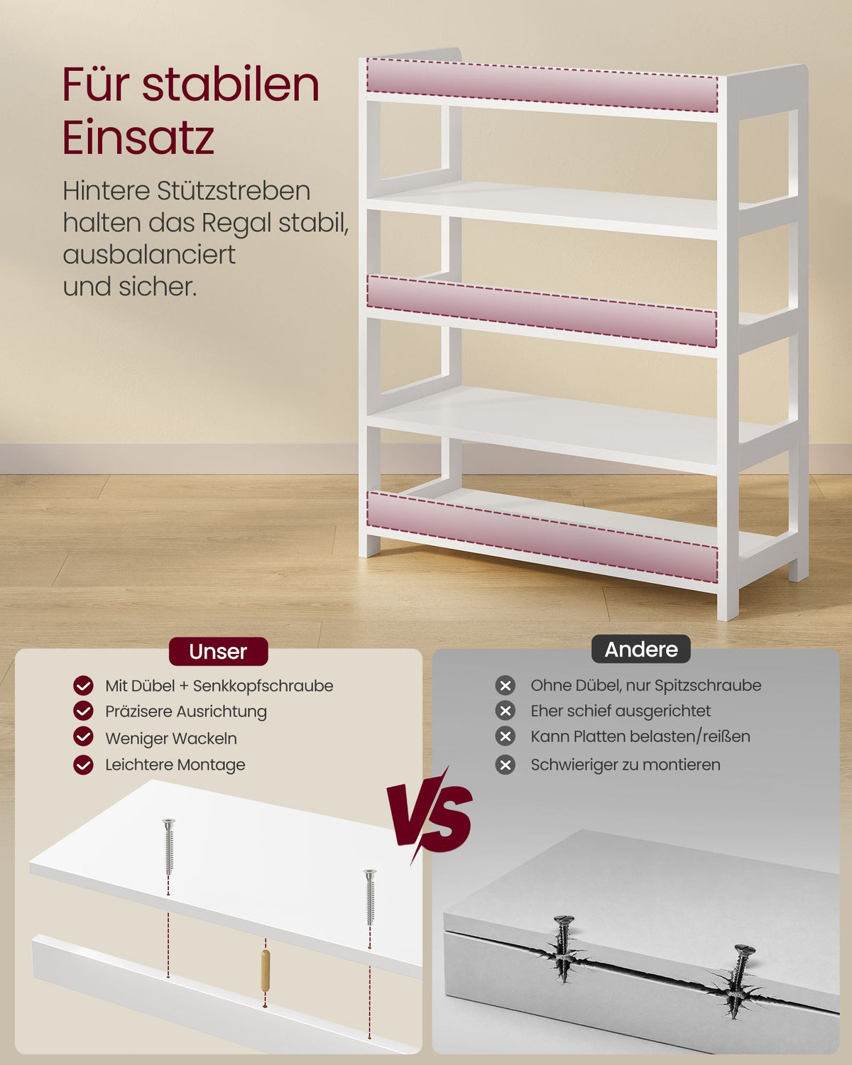 Schoenenrek – 5 Niveaus – Met Bovenplank – 63 cm – Wolkenwit