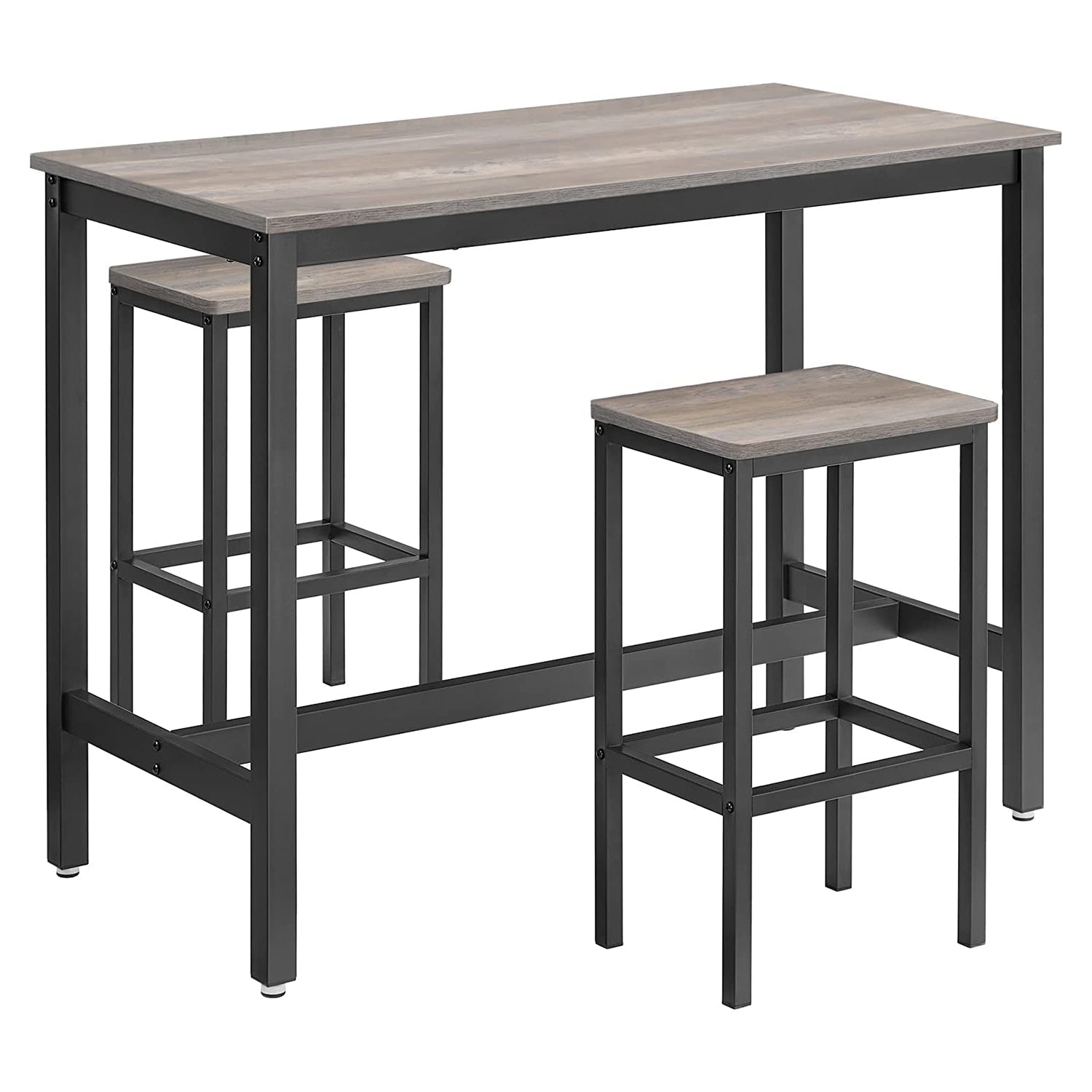 Barbord - högt köksbord med 2 barstolar - metallram - grå/svart