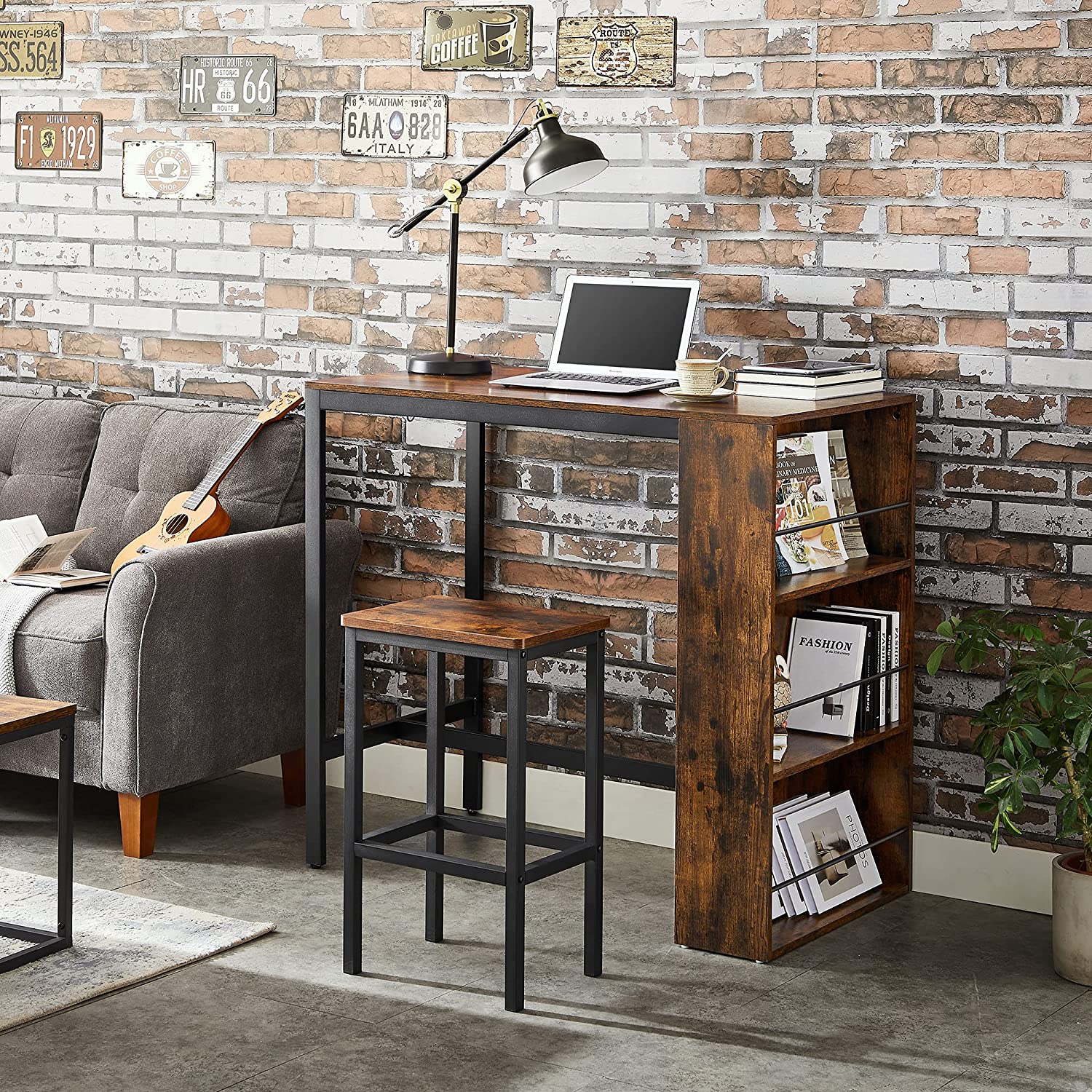 Barbord - Köksbord - Matbord - med 3 öppna fack - 110 x 60 x 100 cm - brunt