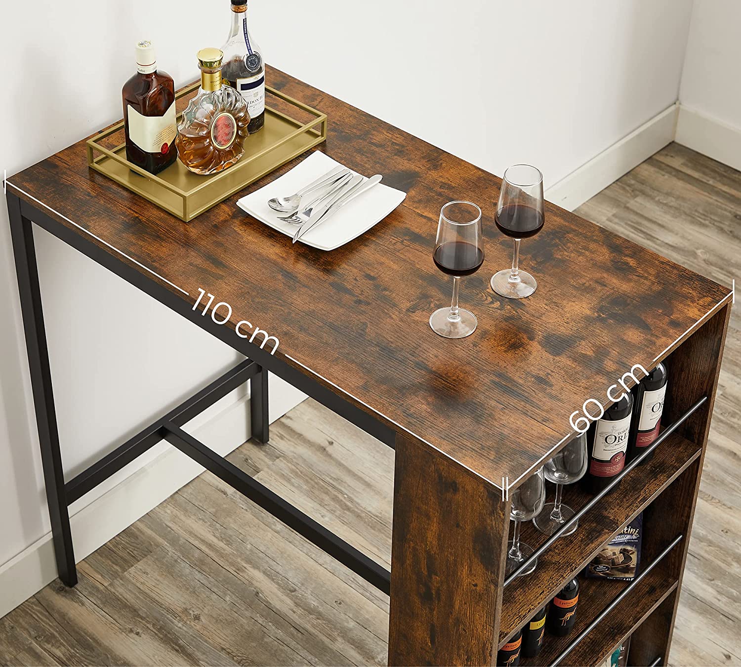 Barbord - Köksbord - Matbord - med 3 öppna fack - 110 x 60 x 100 cm - brunt