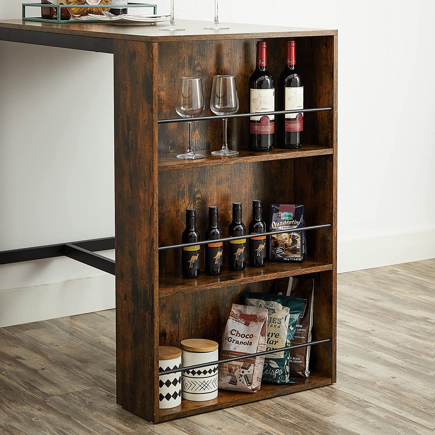 Barbord - Köksbord - Matbord - med 3 öppna fack - 110 x 60 x 100 cm - brunt