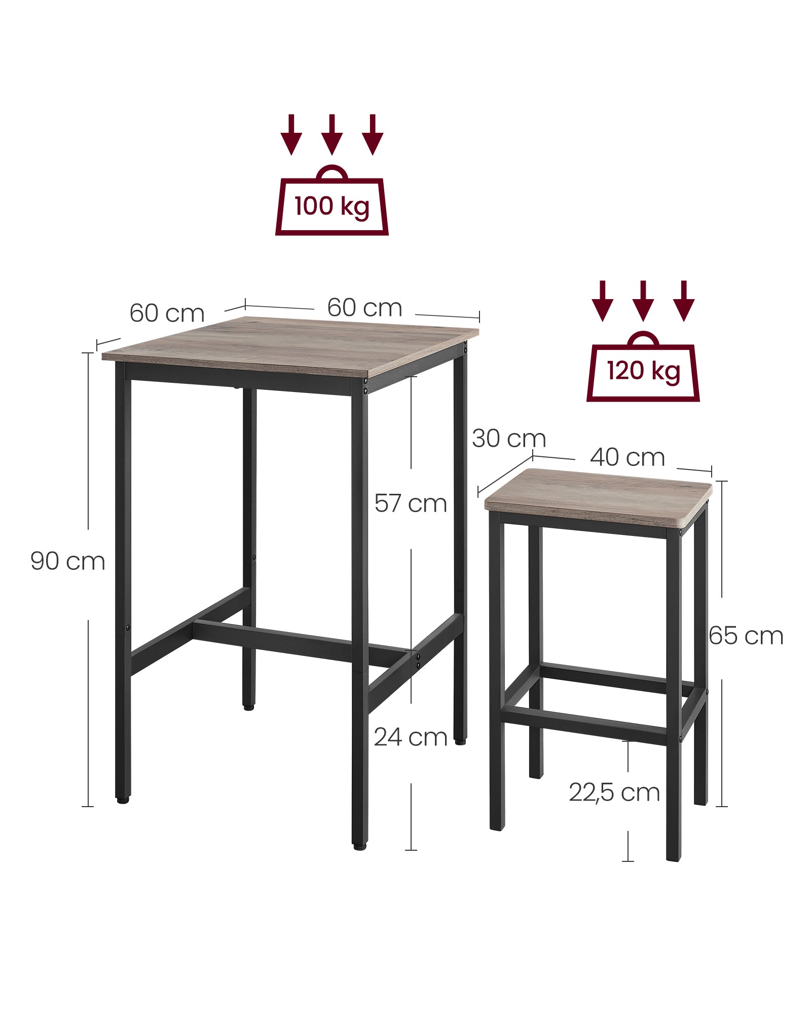 Bar bord-med 2 stolar-kök-greige fläck-bläck svart
