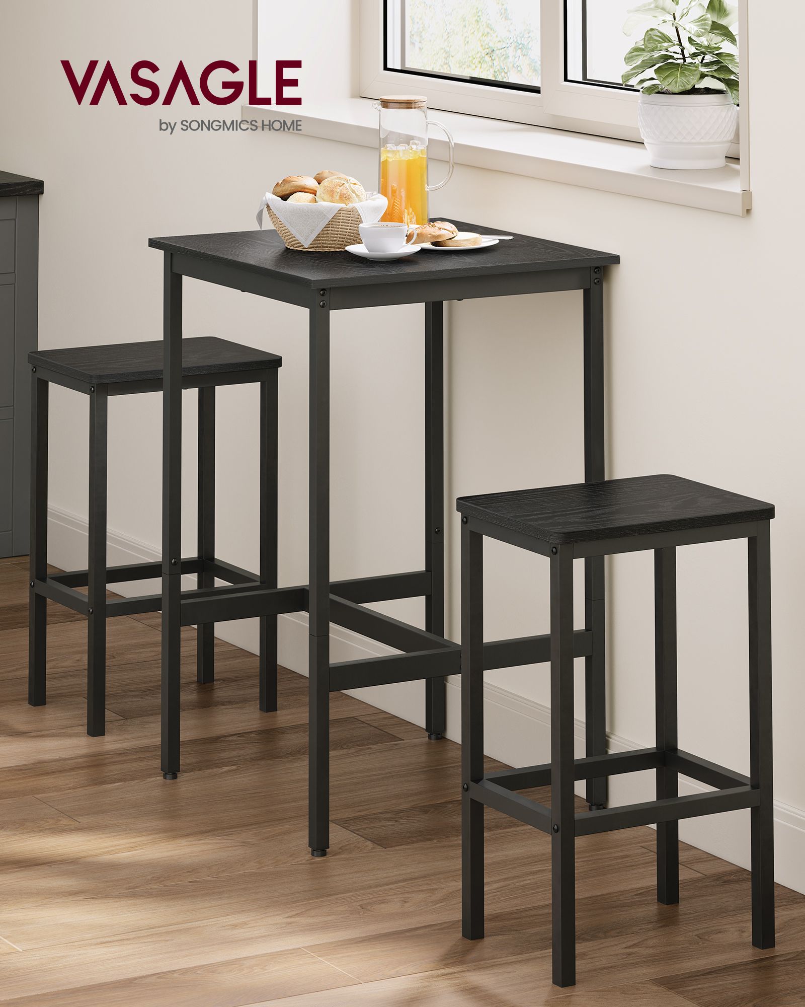 Barbord med 2 stolar-kitchen-ebony svart-bläck svart