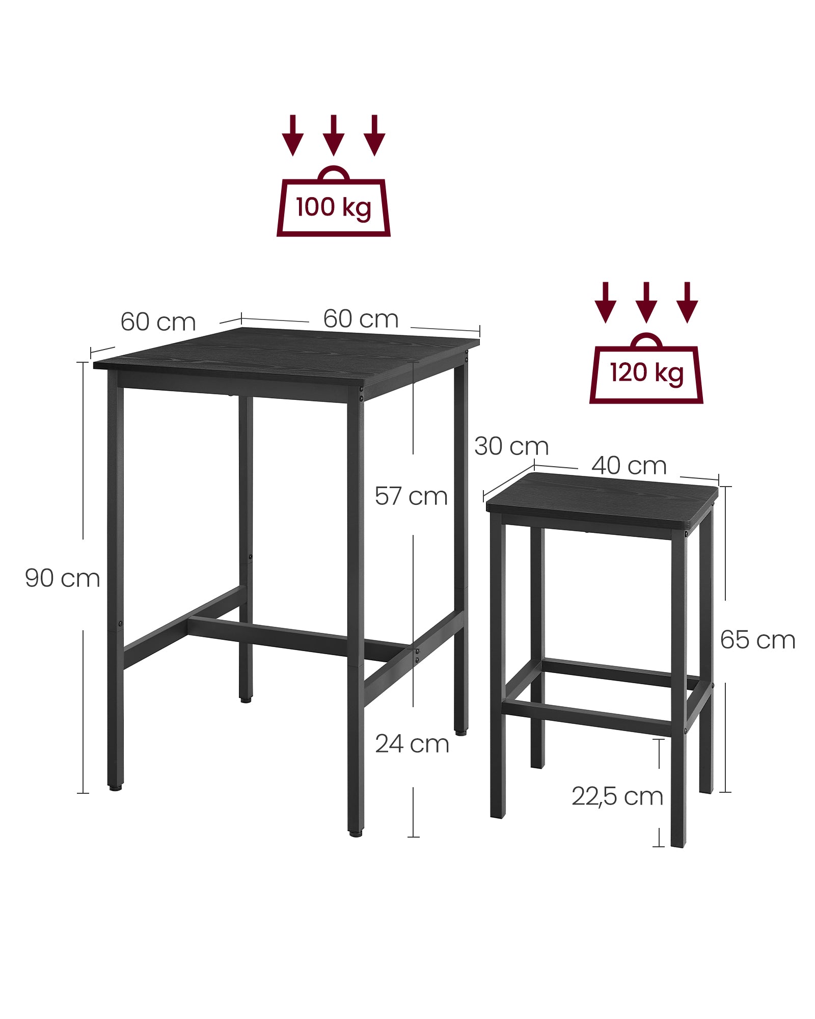 Barbord med 2 stolar-kitchen-ebony svart-bläck svart